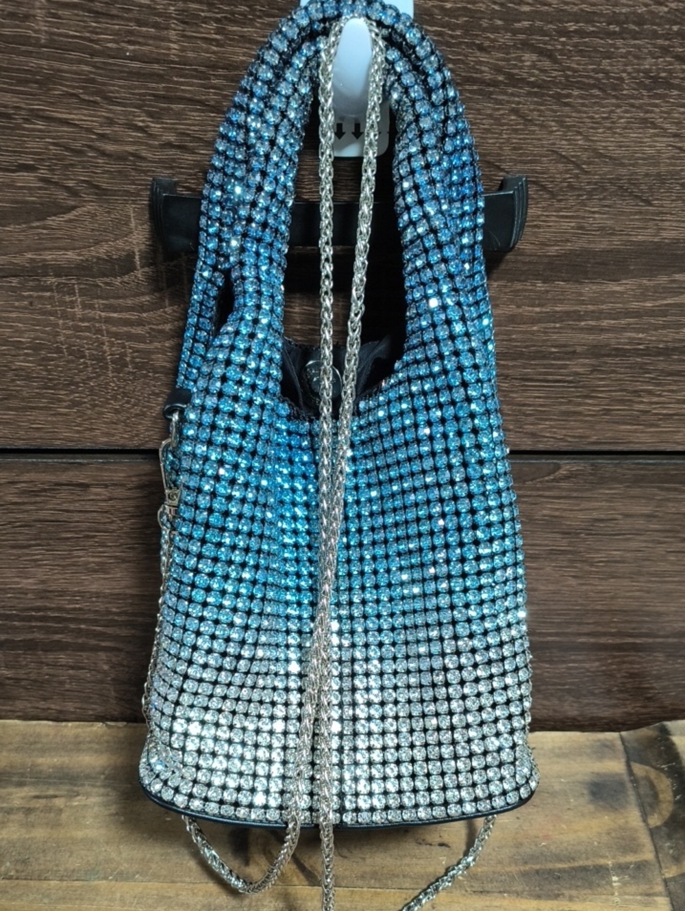 Crystal Ombre Mini Blue Shoulder Bag with Chain Strap